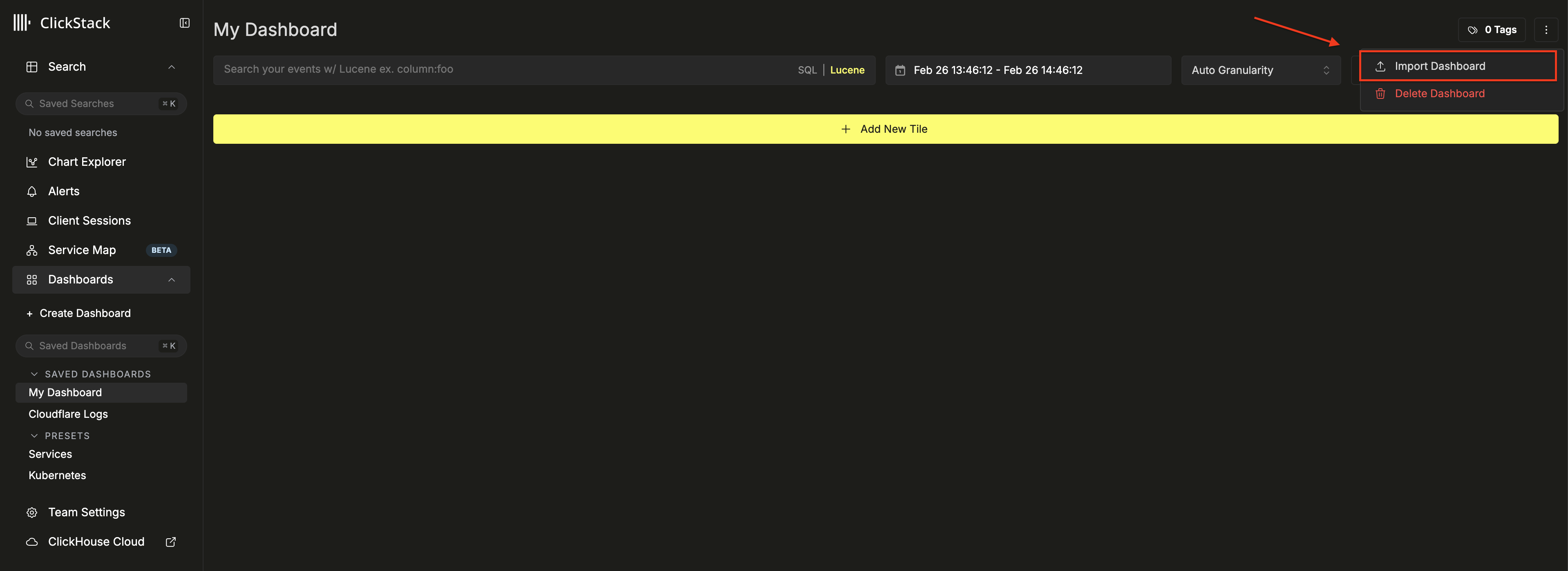 Импорт панели мониторинга